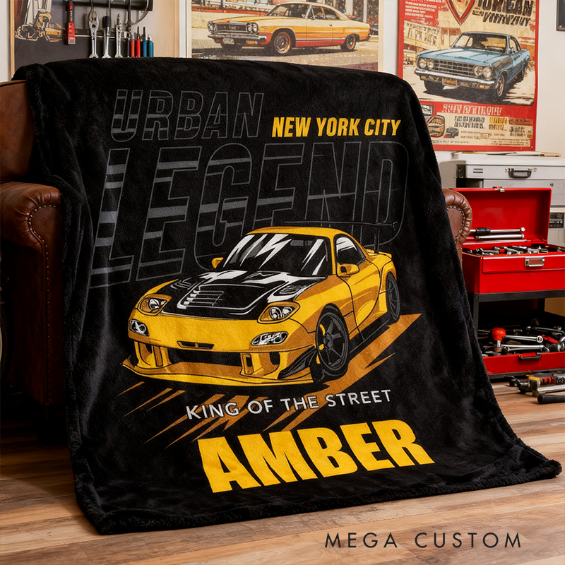 Personalized JDM Car Blanket Custom Name Racing Car Fleece Blanket Gift for Men Boys and Racing Lovers