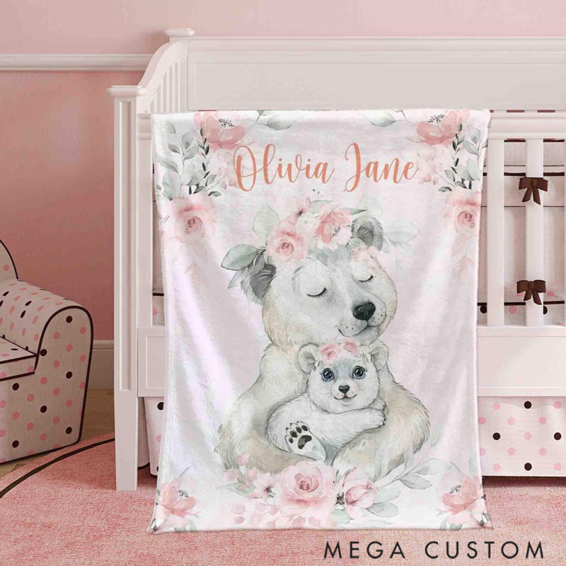 Personalized Mom And Baby Koala Custom Name Floral Elephant Blanket Flowers Room Decor for Mom Grandma Kids