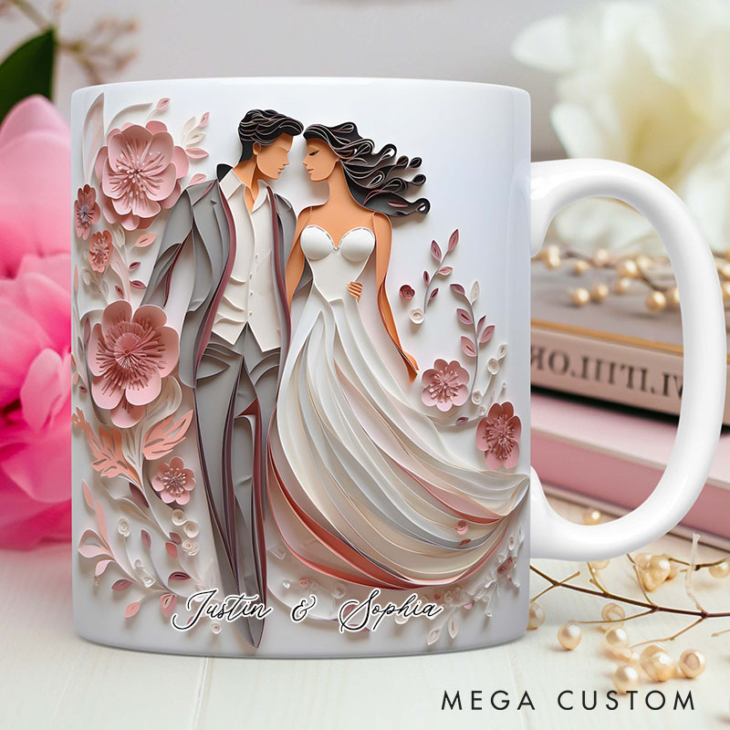 Personalized Wedding Mr. and Mrs. Mug Custom Couple Graphic 3D Print Mug Valentine's Mug Engagement Married Anniversary Mug for Newlyweds