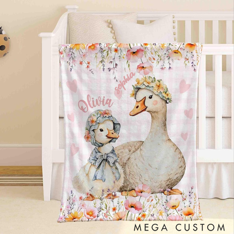 Personalized Silly Goose Baby Custom Name Floral Goose Blanket Flowers Room Decor for Mom Grandma Kids