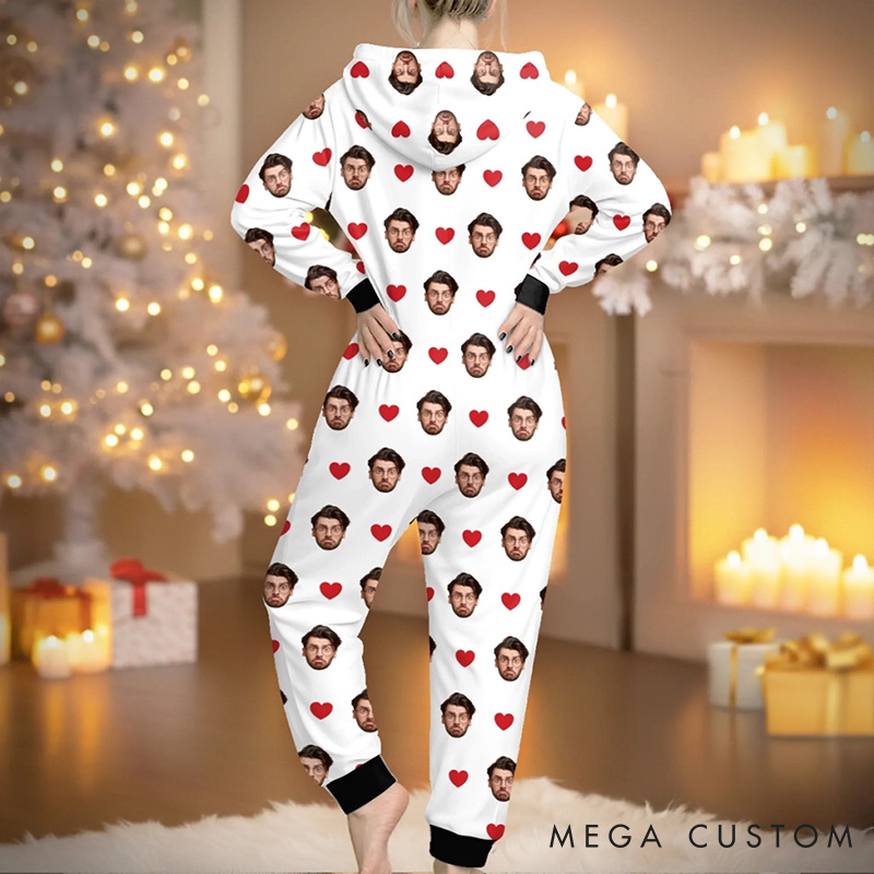 Personalized Photo Adult Onesie for Girlfriend Wife Custom Anniversary Christmas Gift Women's Onesie with Husband Face Wear Your Love