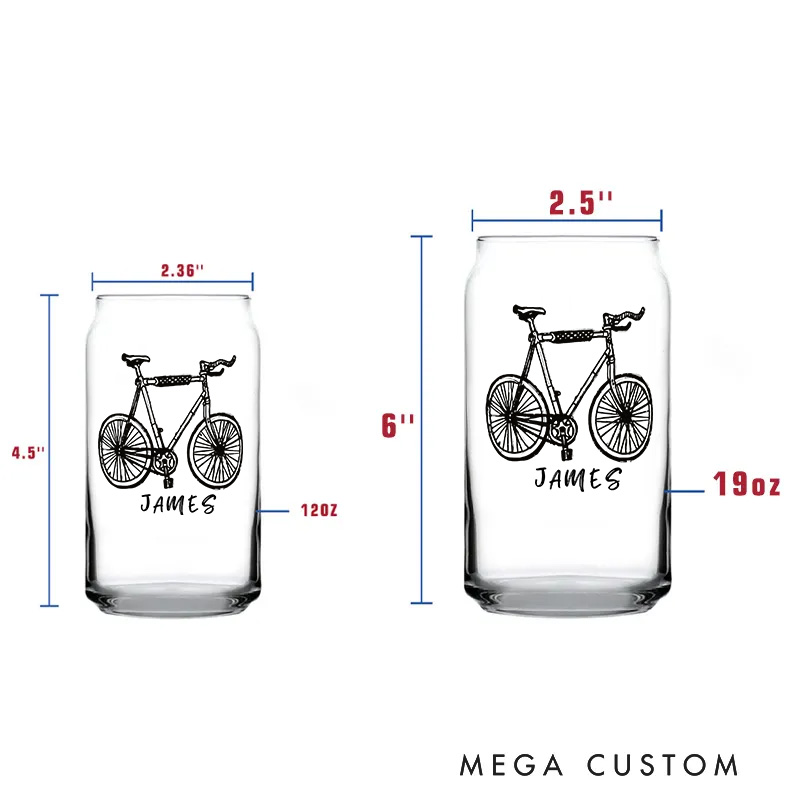 Personalized Bike Glass Bicycle Barware Screenprinted Pint Glass Beer Cycling Art Gift for Cyclists Biker Cycling Lovers
