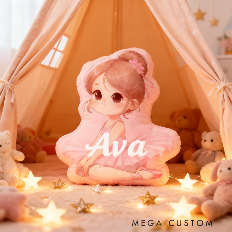 Personalized Ballet Dancer Girl Pillow with Your Name Soft Stuffed Toy for Kids Unique Decorative Cushion for Girls' Room