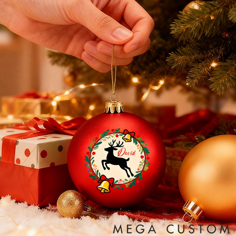 Personalized Christmas Ball Ornament Decoration with Reindeer and Bell Patterns