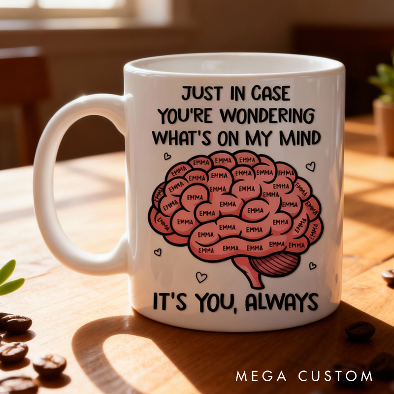 Personalized Love Brain Mug Custom Anniversary Wedding Gifts for Husband Wife Valentines Mug with Boyfriend Girlfriend Name