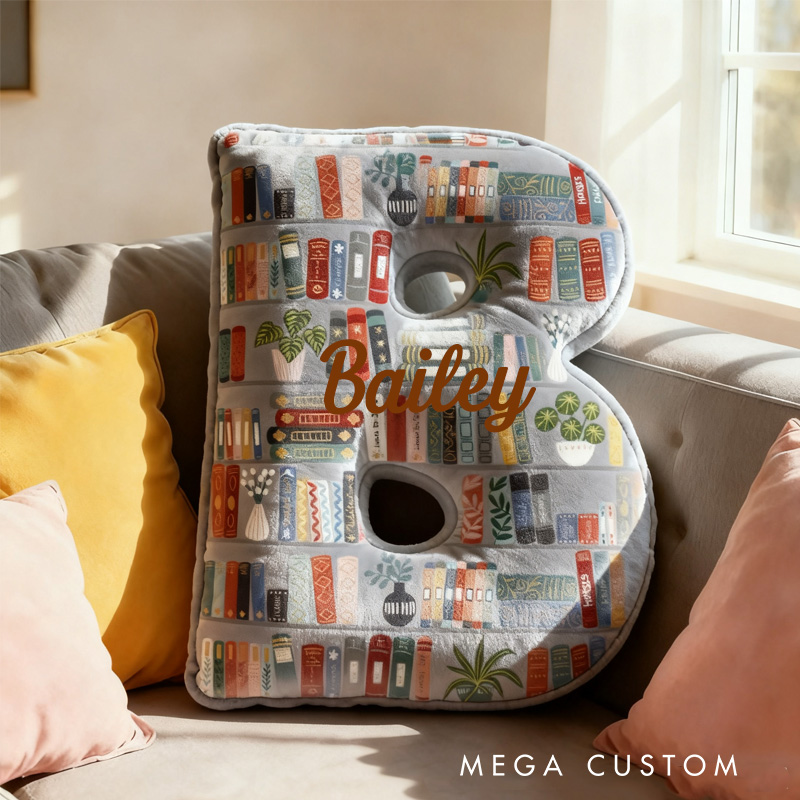 Personalized Bookish Alphabet Throw Pillow Book Letter Pillow with Name Bookish Initial Reader Pillow Gift for Book Lover Home Decor
