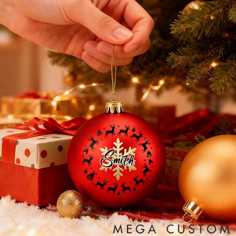 Personalized Christmas Ball Ornament with Reindeer and Snowflake Themes