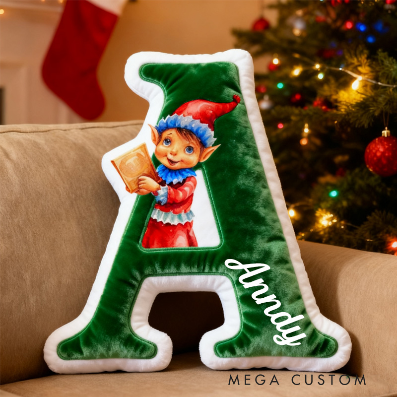 Personalized Reading Elf Alphabet Throw Pillow Book Elf Letter Pillow with Name Bookish Initial Reader Pillow Gift for Kids Boys Girl Book Lover Christmas Gift