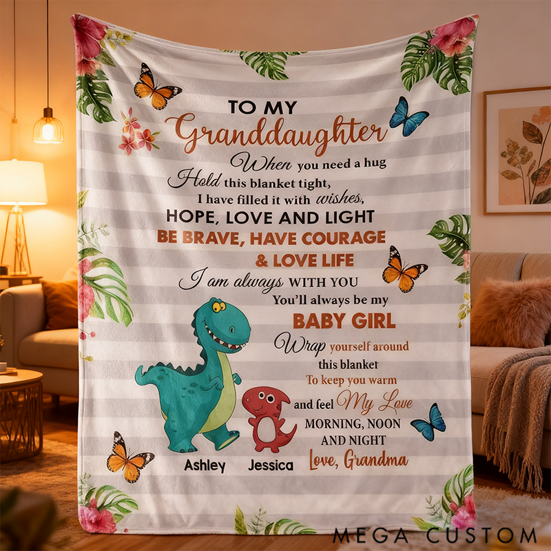 Personalized Dinosaur To My Granddaughter Grandson Blanket Gift For Grandchildren
