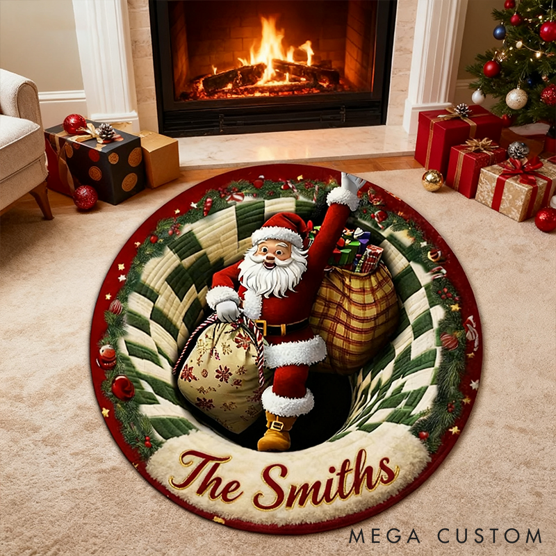 Personalized Christmas 3D Printing Santa Rugs with Name Home Decoration for Husband Wife Christmas Gift for Couple Couple Holiday Gift