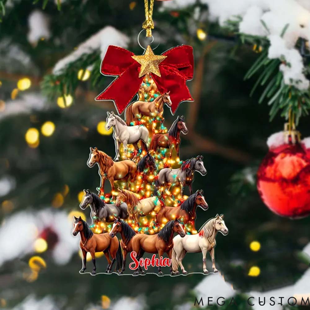 Personalized Pet Lover Custom Christmas Horse Pine Tree Shape Christmas Ornament