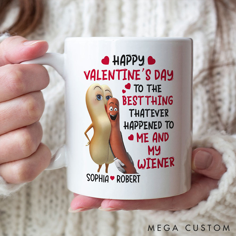 Personalized Happy Valentine’s Day To Me and My Wiener Custom Couple Coffee Mug Funny Anniversary Gift for Couple