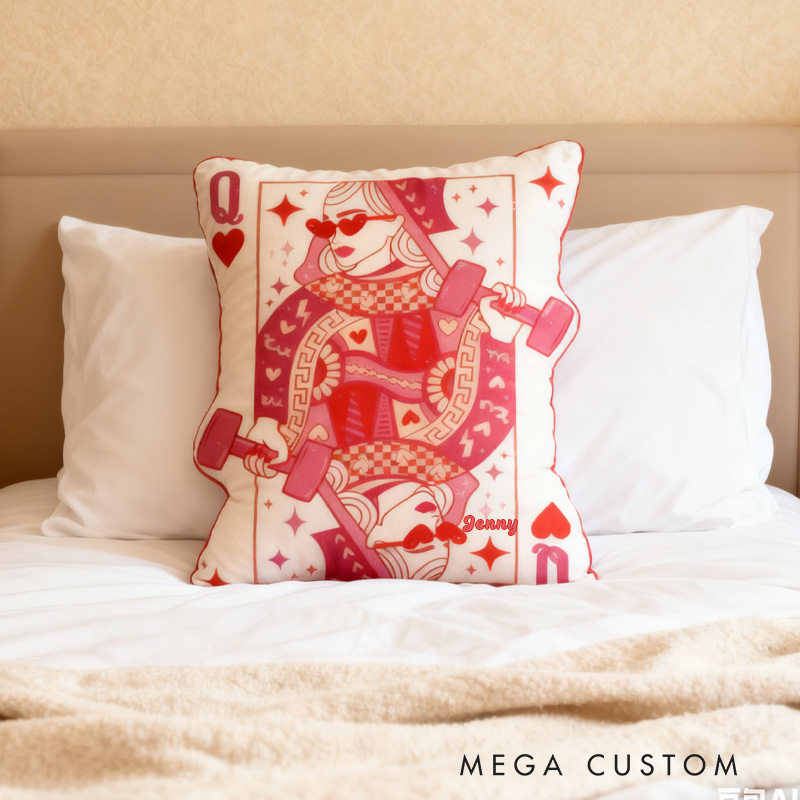 Personalized Graphic 3D Print Pillow Pillow Workout Queen of Hearts Gym Girl Sublimation Design Lift Heavy Shit Gym Rat Weightlifting Pillow for Gym Lovers