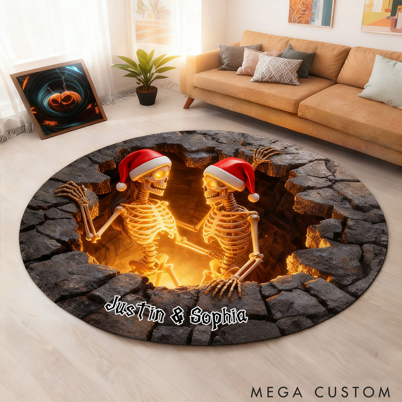 Personalized Couple Skeleton Graphic 3D Print Christmas Rug Custom Newlyweds Christmas Carpet Our First Christmas Gift for Him Her Husband Wife