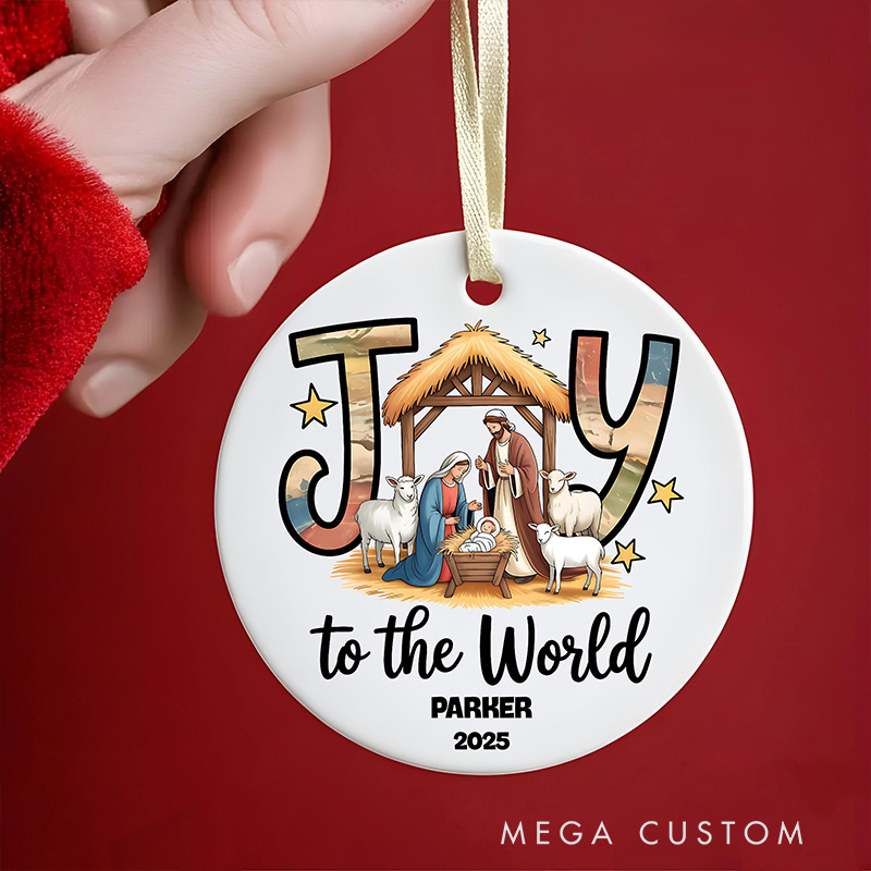 Personalized Joy to the World Nativity Scene Ceramic Ornament with Name Religious Gift Christmas Home Decor Gift Festival Gift