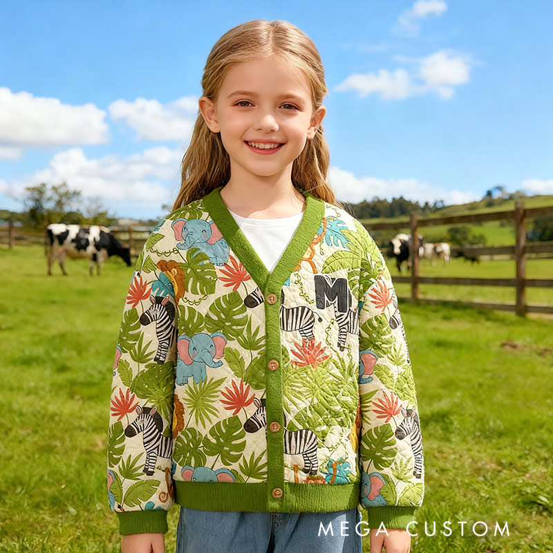 Personalized Jungle Adventure Kids Cardigan Sweater Kids Winter Gift