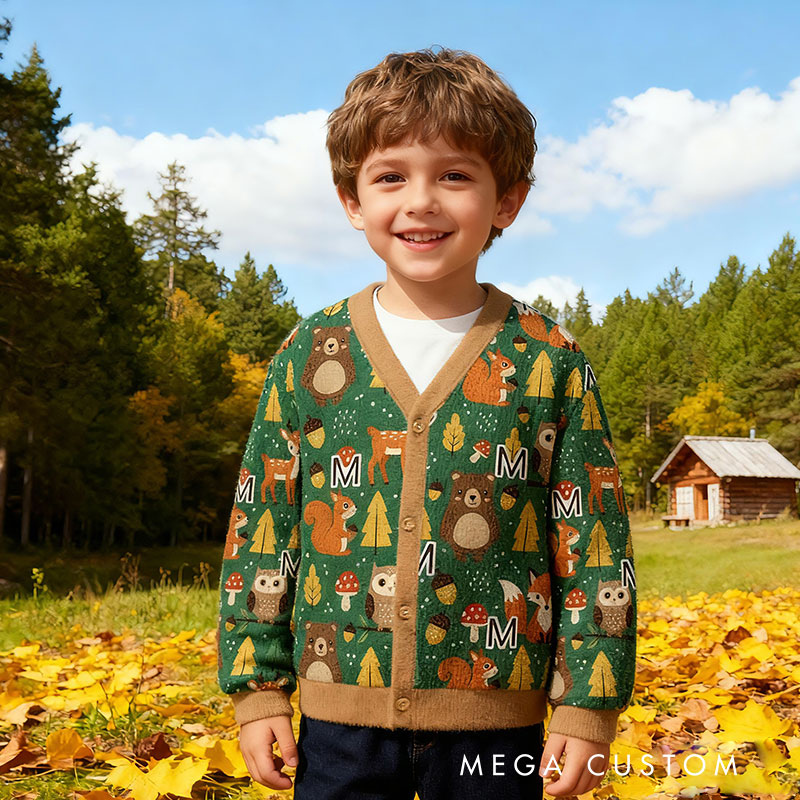 Personalized Woodland Friends Kids Cardigan Sweater Kids Gift