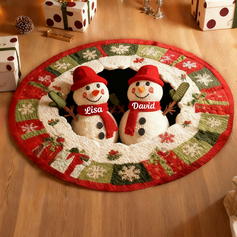 Personalized Snowman Christmas Rug Custom Couple Snowman Mat Christmas Decor Gift for Couple