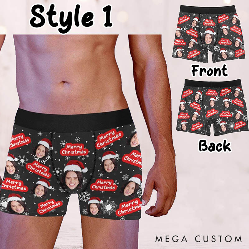 Personalized Girlfriend Wife Face Boxer Briefs Men Christmas Underwear with Woman Face Photo Christmas Gift for Boyfriend Husband