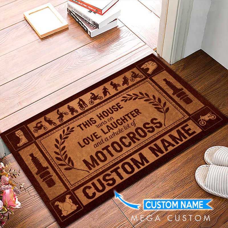 Personalized Motocross Doormat Custom Name Entry Rug Dirt Bike Themed Welcome Mat Gift