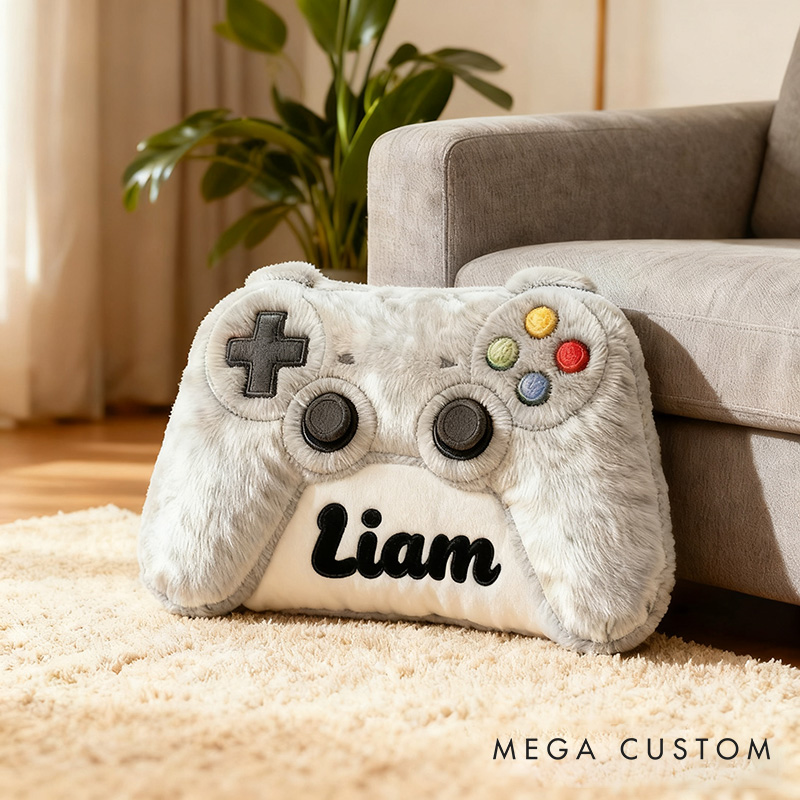 Personalized Graphic 3D Print Grayish White Game Controller Shaped Pillow for Game Lovers Plush Pillow Christmas Gift for Kids