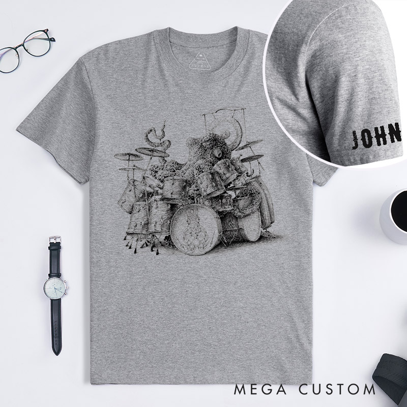 Personalized Octopus Drummer Classic T-Shirt Unique Cuff Customized Name Music Lover Gift for Him or Her Birthday Holiday Present for Percussion Fans