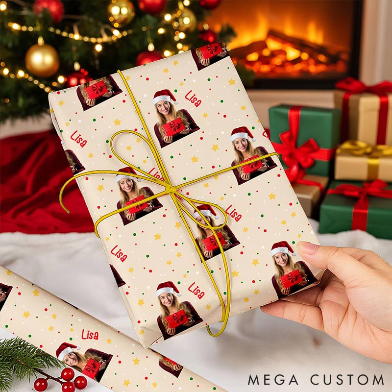 Personalized Funny Christmas Face Photo Cutout Wrapping Paper Unique Photo Gift Xmas Wrap Paper Best Xmas Gift for Boyfriend Girlfriend
