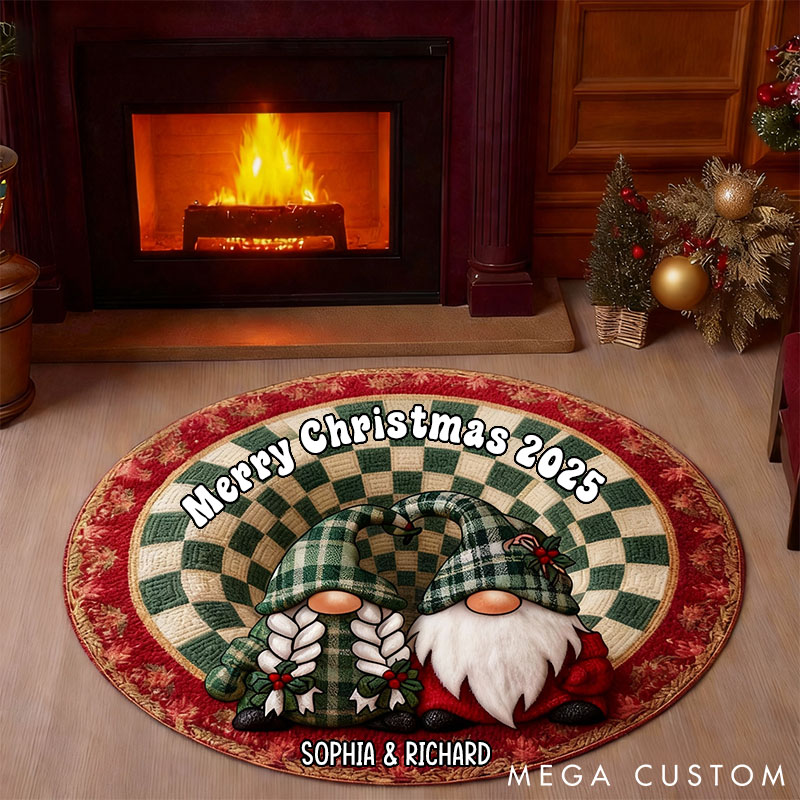 Personalized Christmas Gnome Rug Custom Couple Gnome Holiday Decor Mat Couple Xmas Decor Gift Rug for Husband Wife