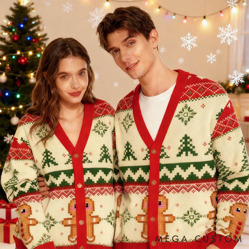 Personalized Couple Gingerbread Christmas Cardigan Sweater Custom Newlyweds Matching Ugly Sweater Cozy Christmas Outfit Christmas Gift for Him Her