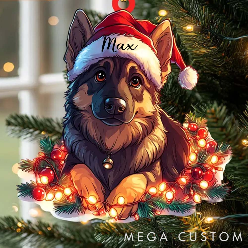 Personalized Pet Lover Cute Pet with Santa Hat Christmas Lights Christmas Ornament