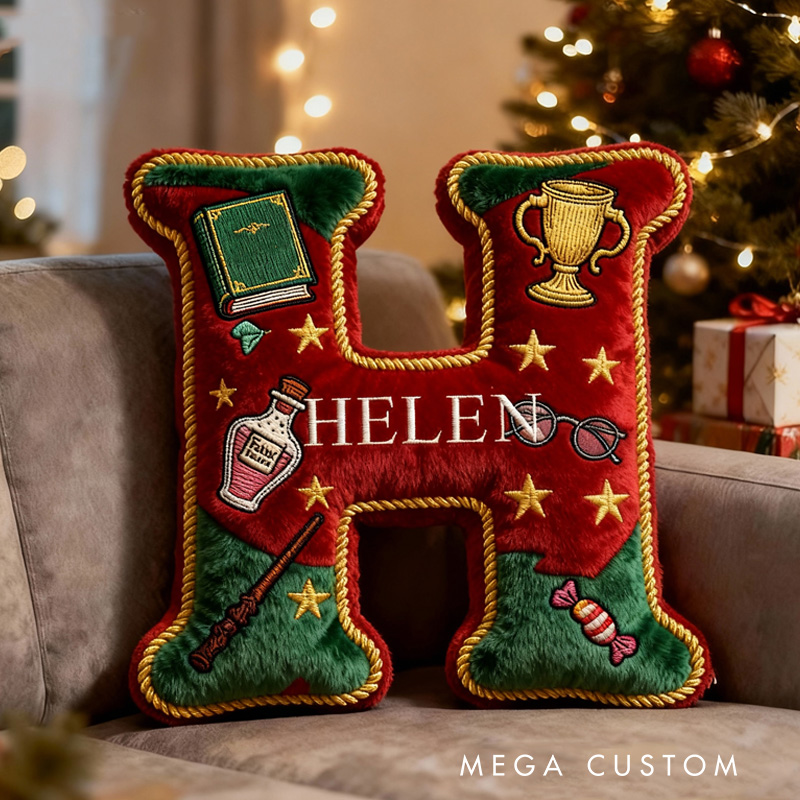 Personalized Christmas Magic Book Alphabet Throw Pillow Christmas Letter Pillow with Name Bookish Initial Pillow for Kids Boys Girls Book Lover Christmas Gift
