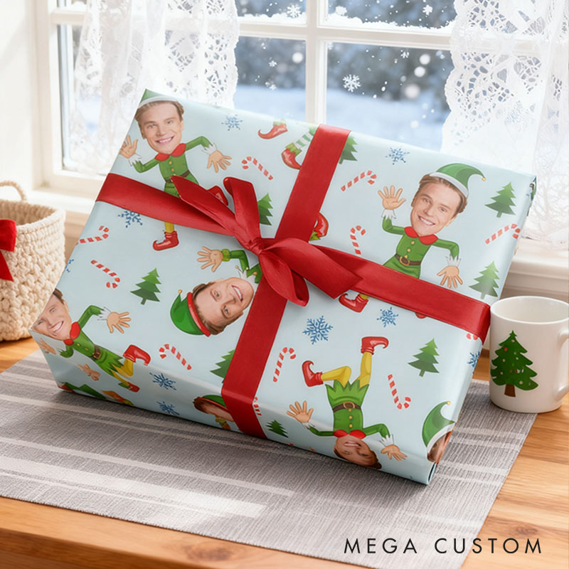 Personalized Husband Boyfriend Face Wrapping Paper Girlfriend Wife Elf Face Christmas Wrapping Paper Christmas Gift for Couple Boyfriend Husband