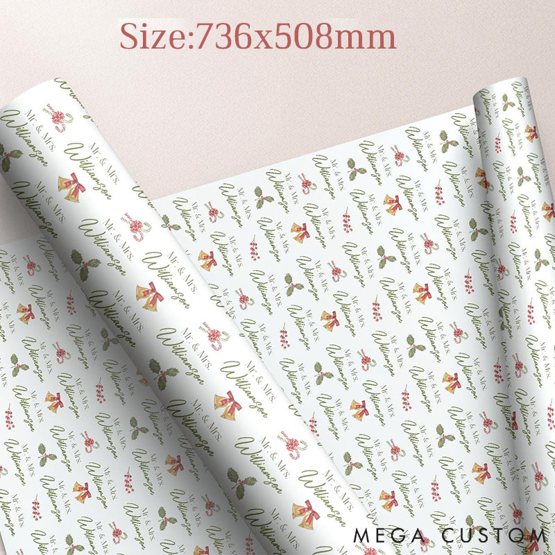 Personalized Christmas Gift Wrap Custom Holiday Wrapping Paper for Couples Mr and Mrs Gift Wrapping Paper