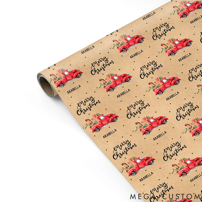 Personalized Christmas Truck Wrapping Paper Custom Christmas Gift Wrap for Her Him Xmas Decor