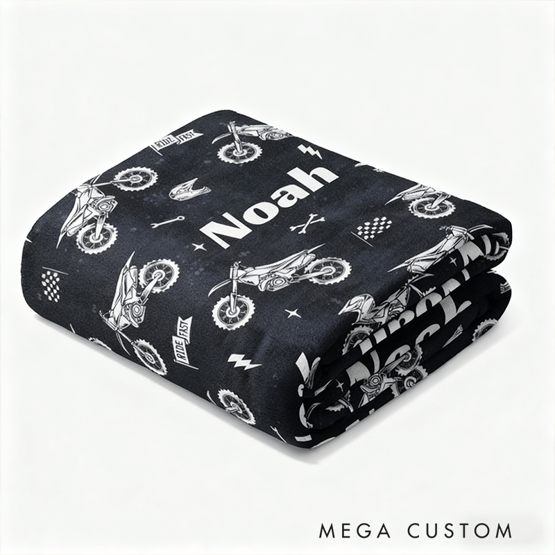 Personalized Motocross Dirt Bike Blanket Custom Name Racing Blanket Cool Sports Themed Throw