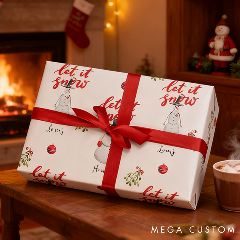 Personalized Let It Snow Wrapping Paper Winter Wonderland Gift Wrap Custom Two Snowmen Wrapping Paper for Couple Xmas Wrap for Friend