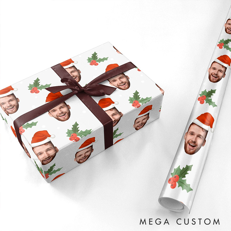 Personalized Husband Boyfriend Face Wrapping Paper Girlfriend Wife Elf Face Christmas Wrapping Paper Holiday Gift Wrap for Couple Boyfriend Husband