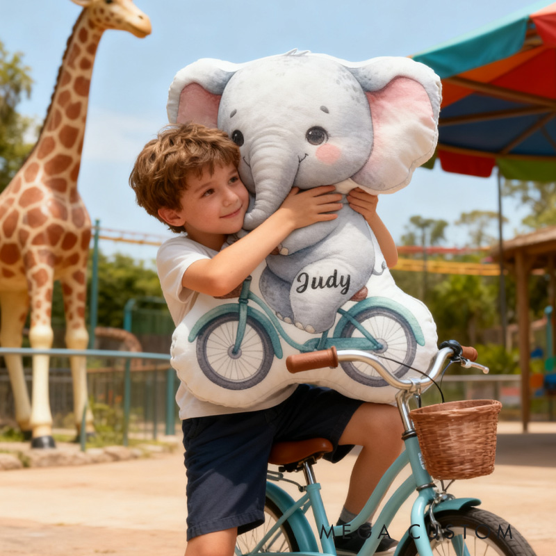 Personalized Elephant Bike Letter Pillow Cozy Graphic 3D Print Bow Letter Pillow Name Pillow Comfortable Travel Cushion for Kids Riding Lovers