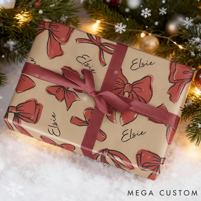 Personalized Bow Christmas Wrapping Paper Custom Christmas Bow Wrapping Paper for Him Her Christmas Decor Wrap for Boyfriend Girlfriend