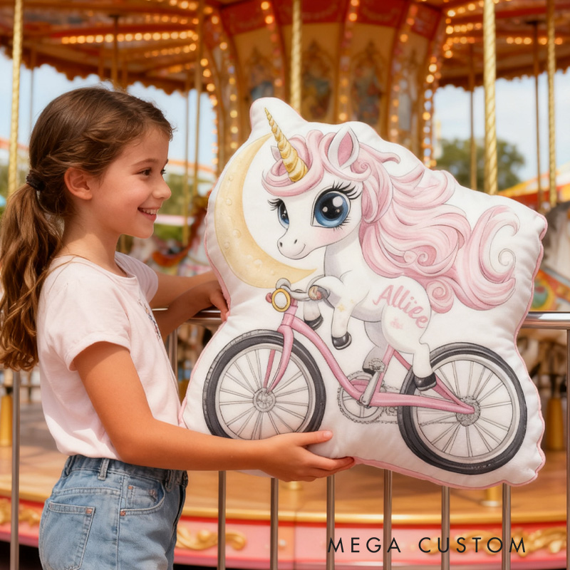 Personalized Pinky Horse Bike Pillow Cozy Graphic 3D Print Bow Pillow Name Pillow Comfortable Travel Cushion for Kids Girls Riding Lovers
