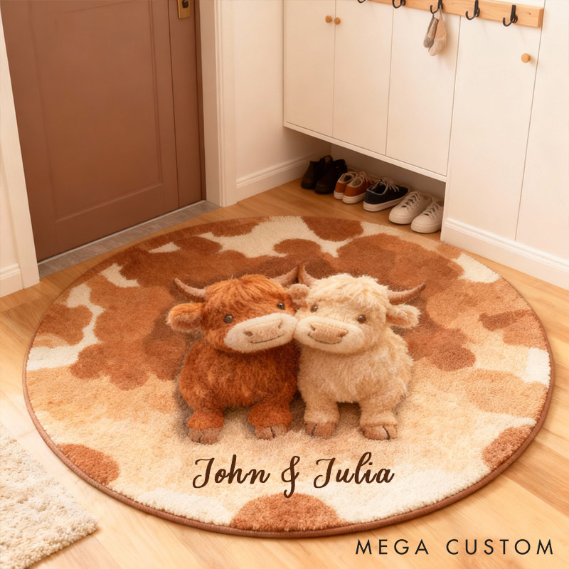 Personalized Couple Highland Cow Rugs Custom Name Cute Home Decoration for Husband Wife Christmas Gift for Couple Holiday Gift