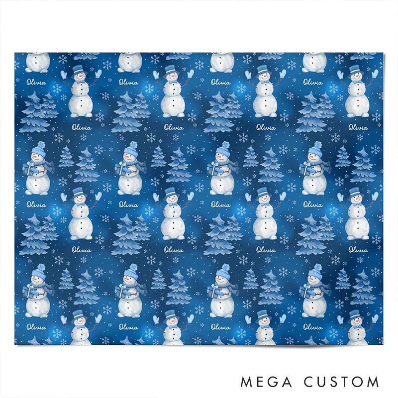 Personalized Blue Snowman Christmas Wrapping Paper Custom Name Christmas Wrapping Paper Holiday Gift Wrap for Girlfriend Wife Boyfriend Husband