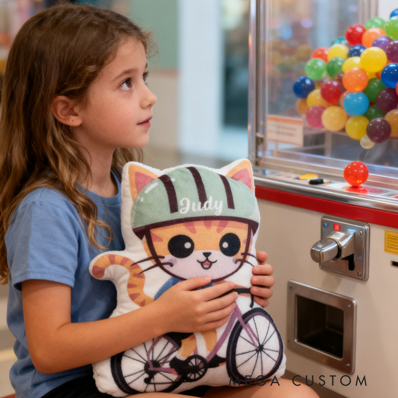 Personalized Cat Kitty Bike Pillow Cozy Graphic 3D Print Gamer Pillow Name Pillow Comfortable Travel Cushion for Kids Girls Riding Lovers