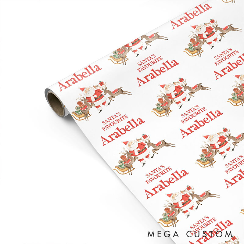 Personalized Santa's Favourite Christmas Wrapping Paper Custom Name Christmas Wrapping Paper Holiday Gift Wrap for Girlfriend Wife Boyfriend Husband