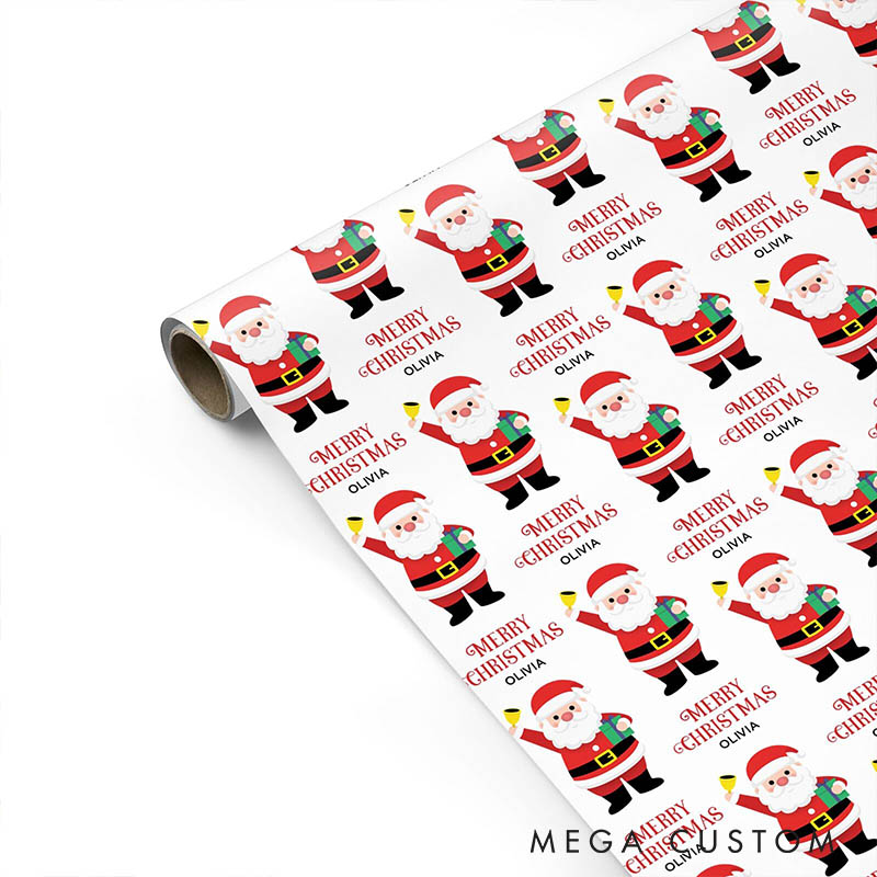 Personalized Cute Santa Merry Christmas Wrapping Paper Custom Name Christmas Wrapping Paper Holiday Gift Wrap for Girlfriend Wife Boyfriend Husband