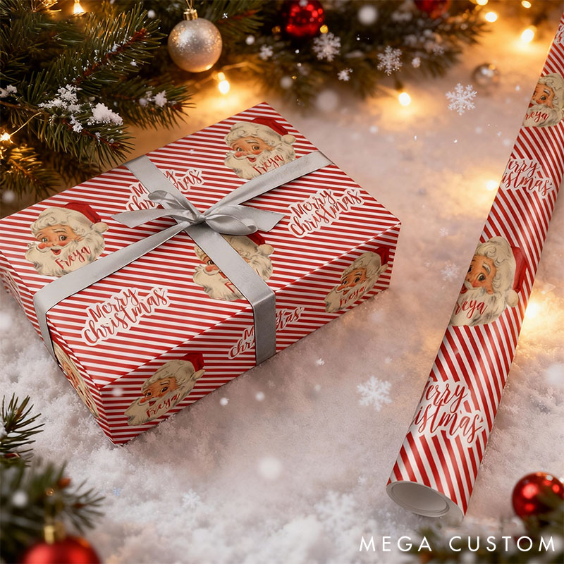 Personalised Vintage Santa Wrapping Paper Vintage Santa Christmas Wrapping Paper Xmas Gift Wrap for Her Him