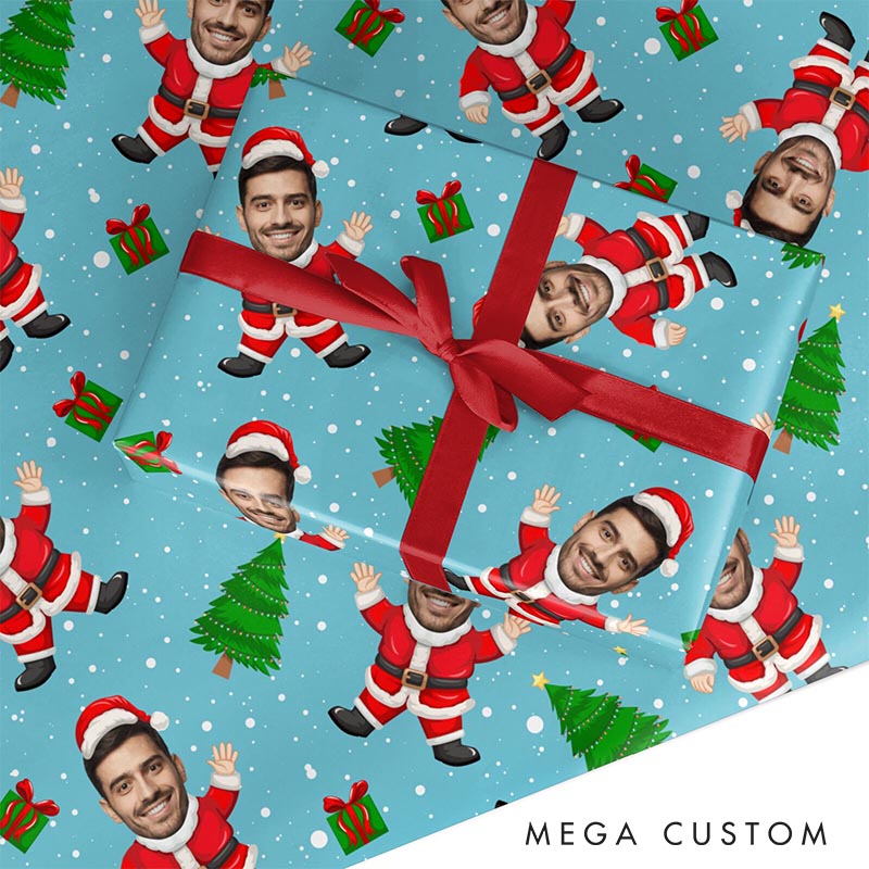 Personalized Santa Face Cutout Christmas Wrapping Paper Custom Name Christmas Wrapping Paper Holiday Gift Wrap for Girlfriend Wife Boyfriend Husband