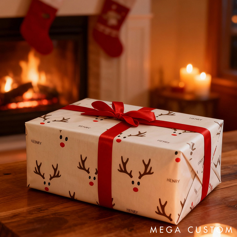 Personalised Reindeer Face Wrapping Paper Custom Minimalist Holiday Decor Wrap Paper Christmas Gift Wrapping for Her