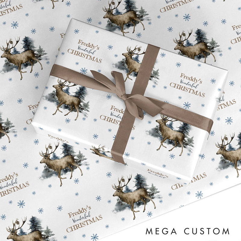 Personalized Retro Reindeer Christmas Wrapping Paper Custom Name Christmas Wrapping Paper Holiday Gift Wrap for Girlfriend Wife Boyfriend Husband