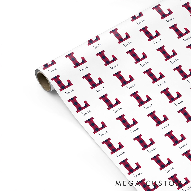 Personalized Red Plaid Christmas Wrapping Paper Custom Tartan Name Christmas Wrapping Paper Holiday Gift Wrap for Girlfriend Wife Boyfriend Husband